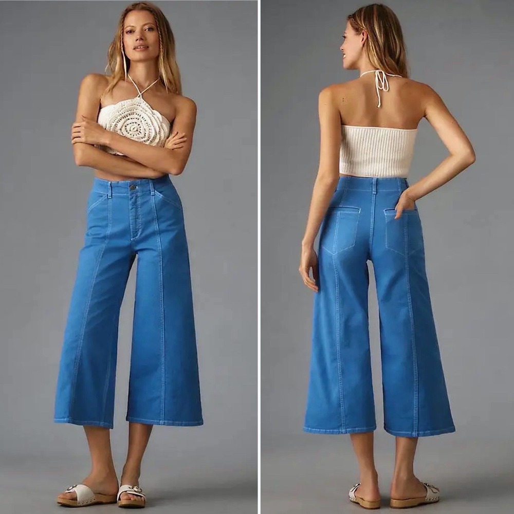 Anthropologie Maeve The Delaney Crop High Rise Wide Leg Clean Seam Jeans 28 Blue